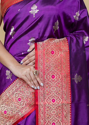 Dark Purple Katan Silk Saree — Kadwa Booti