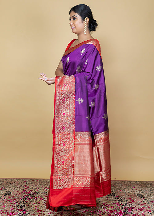 Dark Purple Katan Silk Saree — Kadwa Booti