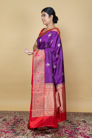 Dark Purple Katan Silk Saree — Kadwa Boota