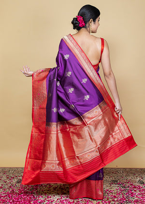 Dark Purple Katan Silk Saree — Kadwa Booti