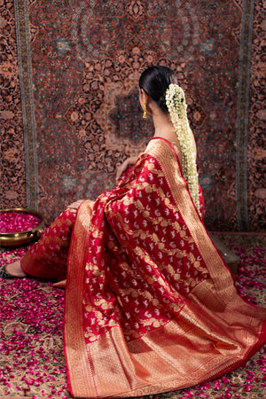 Red Katan Silk Saree — Kadwa Booti