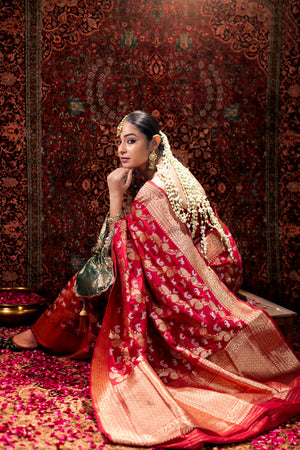 Red Katan Silk Saree — Kadwa Booti