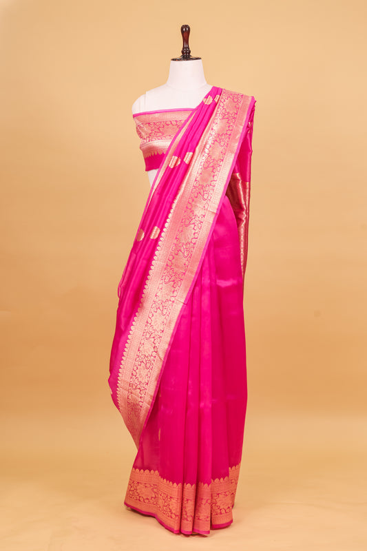 Rani Pink Organza Silk Kadhwa Saree - Panaya 