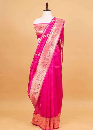 Dark Pink Katan Silk Saree — Kadwa