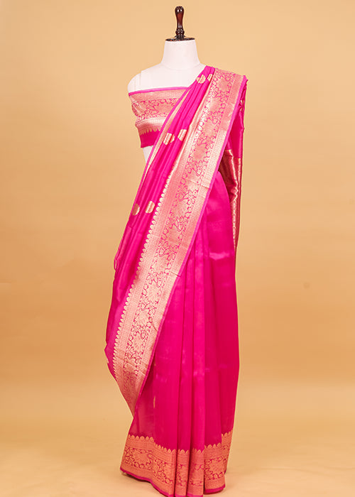 Dark Pink Katan Silk Saree — Kadwa