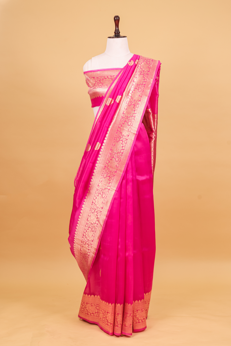 Dark Pink Katan Silk Saree — Kadwa Booti