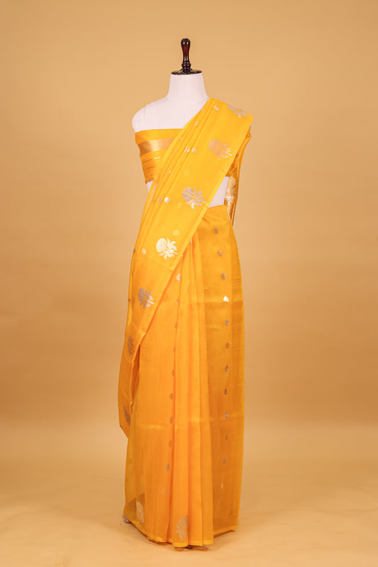 Yellow Organza Silk Kadhwa Saree - Panaya 