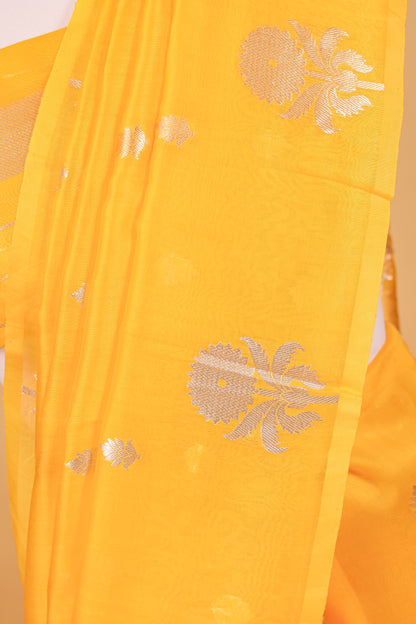 Yellow Organza Silk Kadhwa Saree - Panaya 