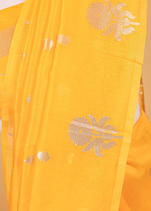 Yellow Organza Silk Saree — Kadwa Boota