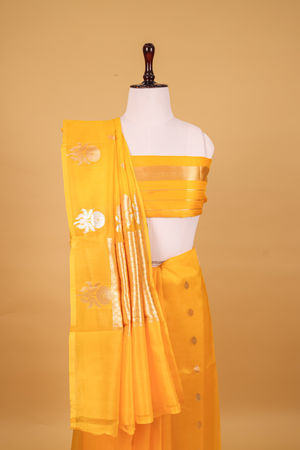 Yellow Organza Silk Saree — Kadwa Boota