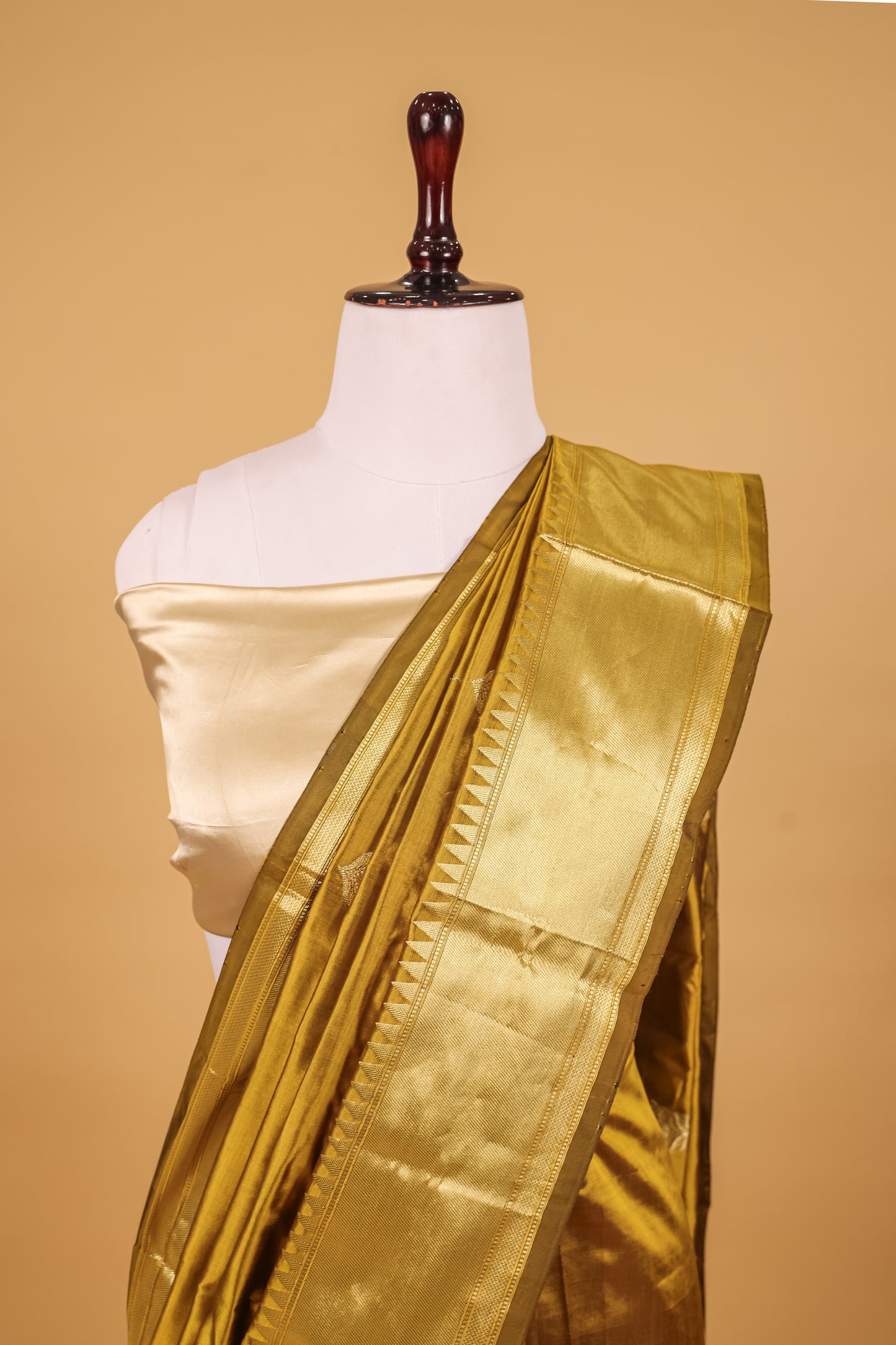 Gold Katan Pure Silk Kadhwa Saree - Panaya 