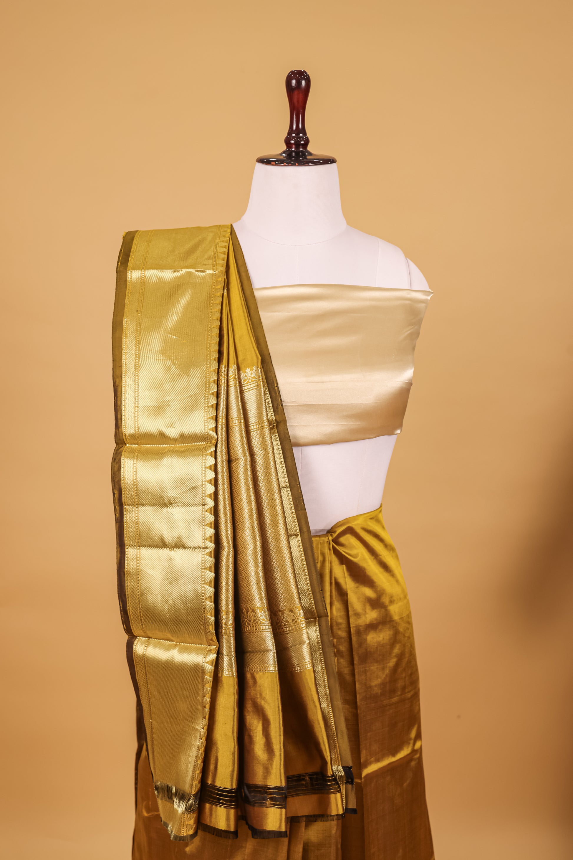 Gold Katan Pure Silk Kadhwa Saree