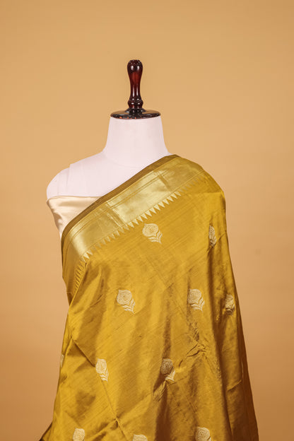 Gold Katan Pure Silk Kadhwa Saree - Panaya 