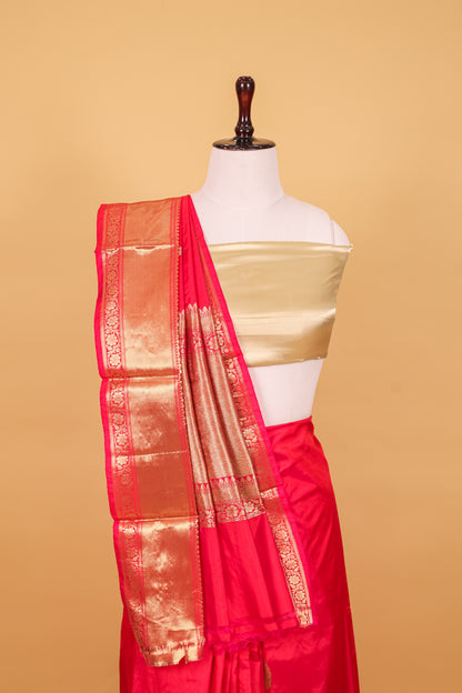 Rani Pink Katan Pure Silk Kadhwa Saree - Panaya 