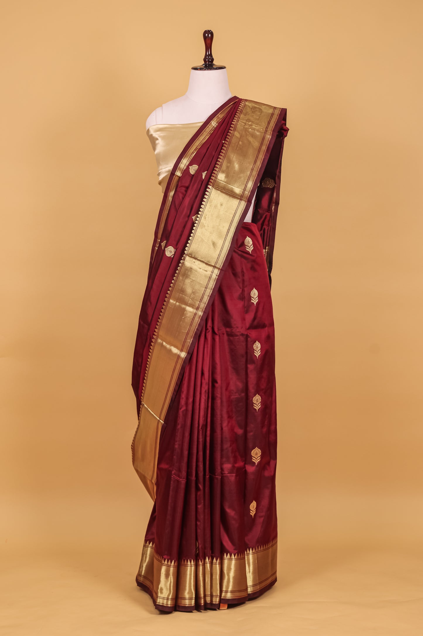 Chocolate Katan Pure Silk Kadhwa Saree - Panaya 