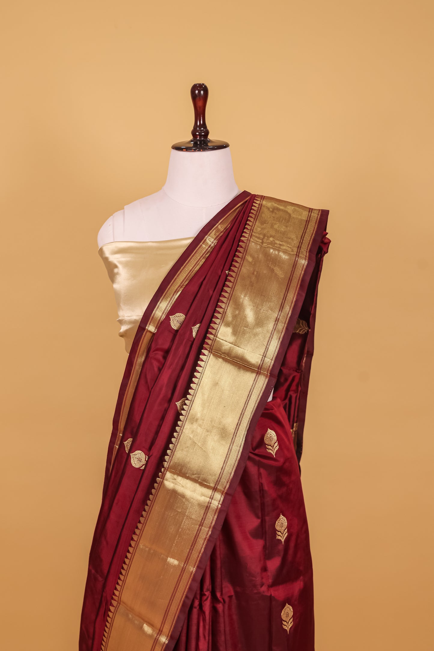 Chocolate Katan Pure Silk Kadhwa Saree - Panaya 