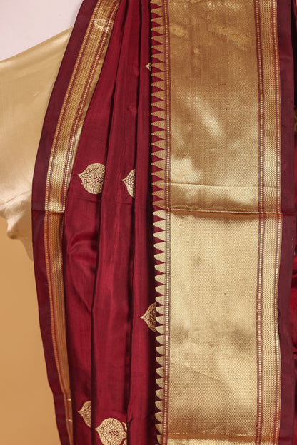 Chocolate Katan Pure Silk Kadhwa Saree - Panaya 