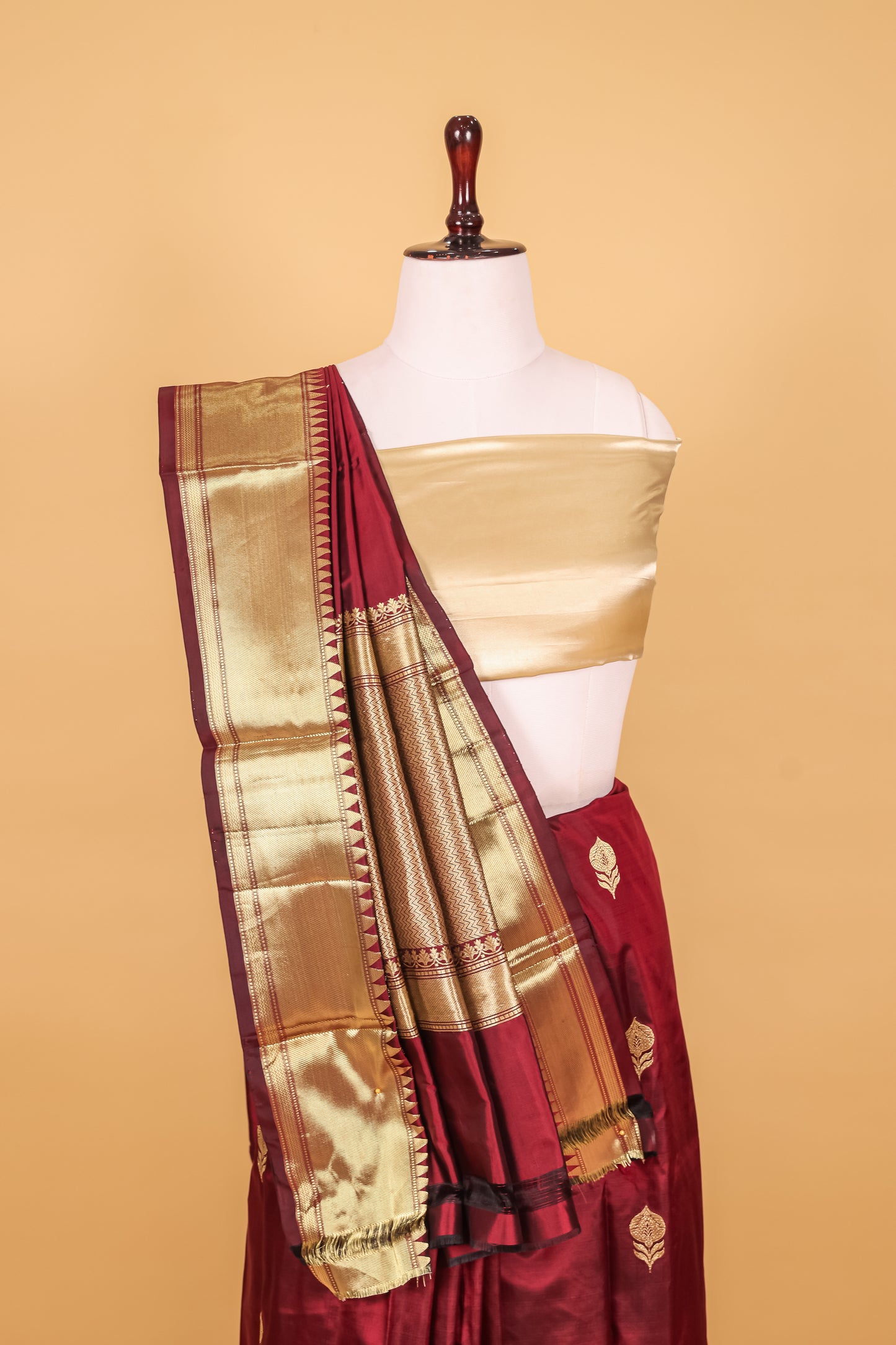 Chocolate Katan Pure Silk Kadhwa Saree - Panaya 