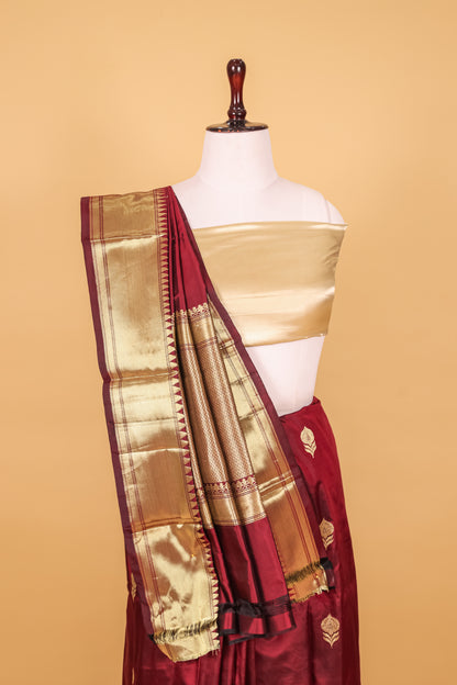 Chocolate Katan Pure Silk Kadhwa Saree - Panaya 