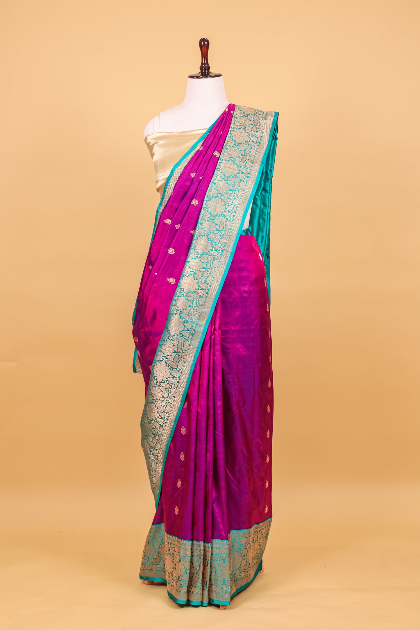 Purple Katan Pure Silk Kadhwa Saree - Panaya 