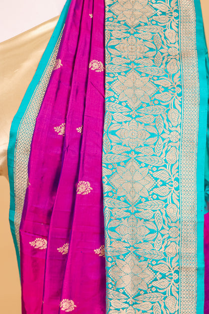 Purple Katan Pure Silk Kadhwa Saree - Panaya 