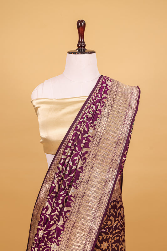 Purple Katan Pure Silk Kadhwa Saree - Panaya 