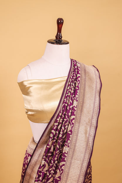 Purple Katan Pure Silk Kadhwa Saree - Panaya 