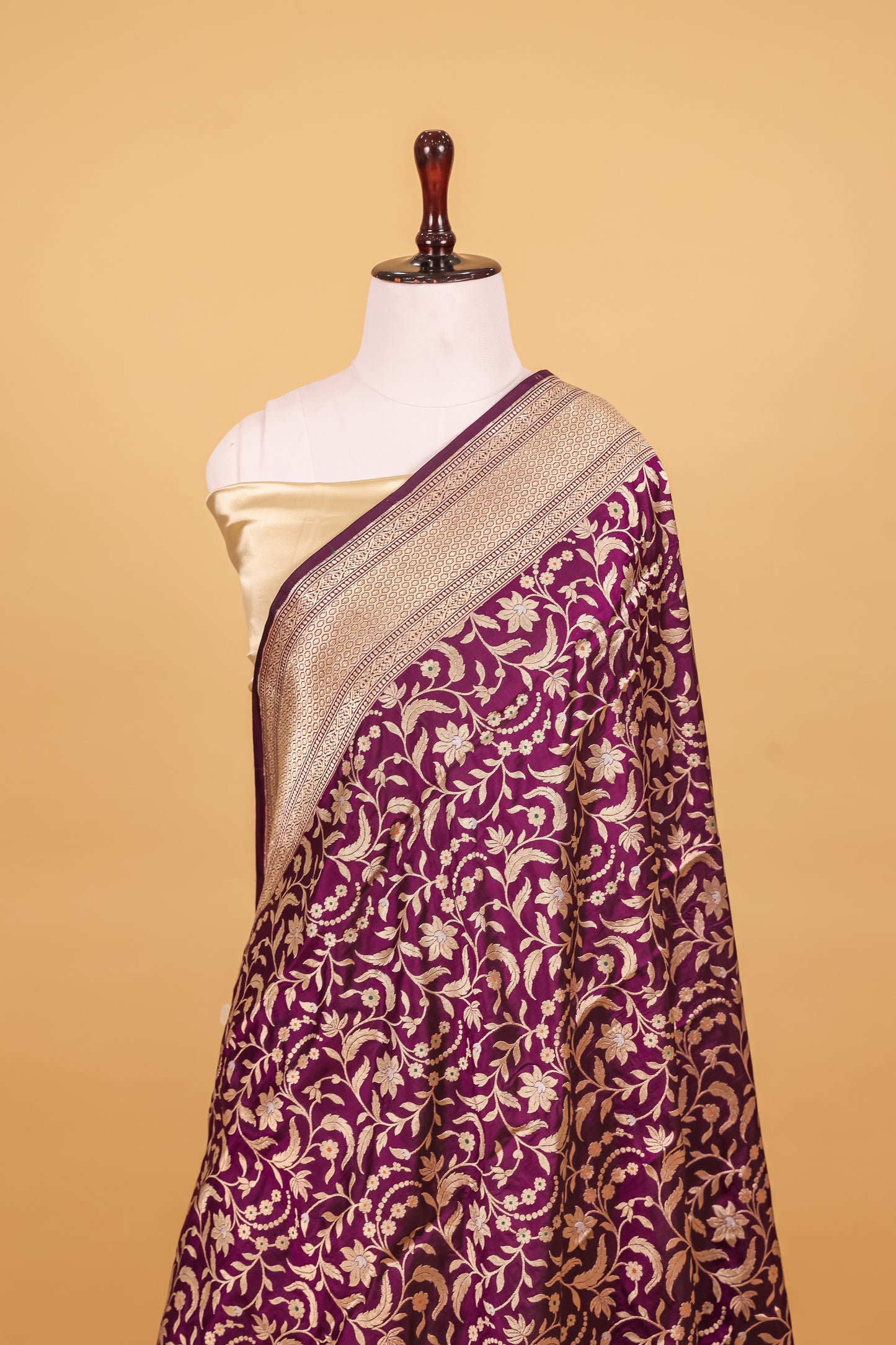 Purple Katan Pure Silk Kadhwa Saree - Panaya 