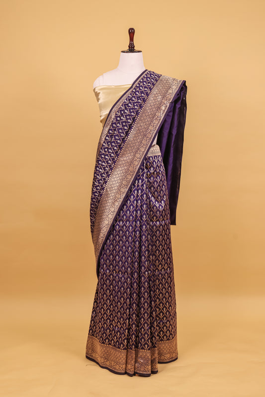 Royal Blue Katan Pure Silk Kadhwa Saree - Panaya 