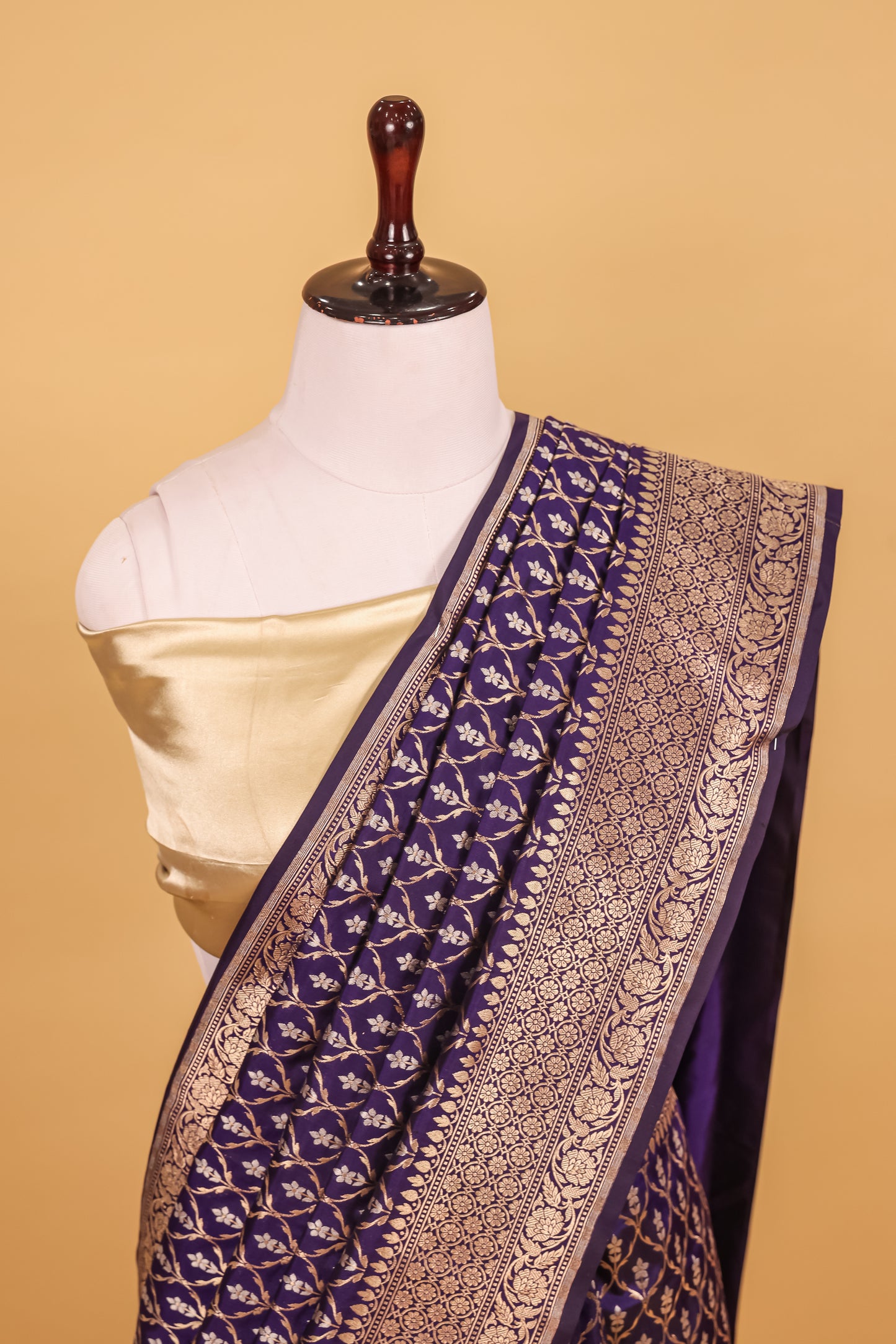 Royal Blue Katan Pure Silk Kadhwa Saree - Panaya 