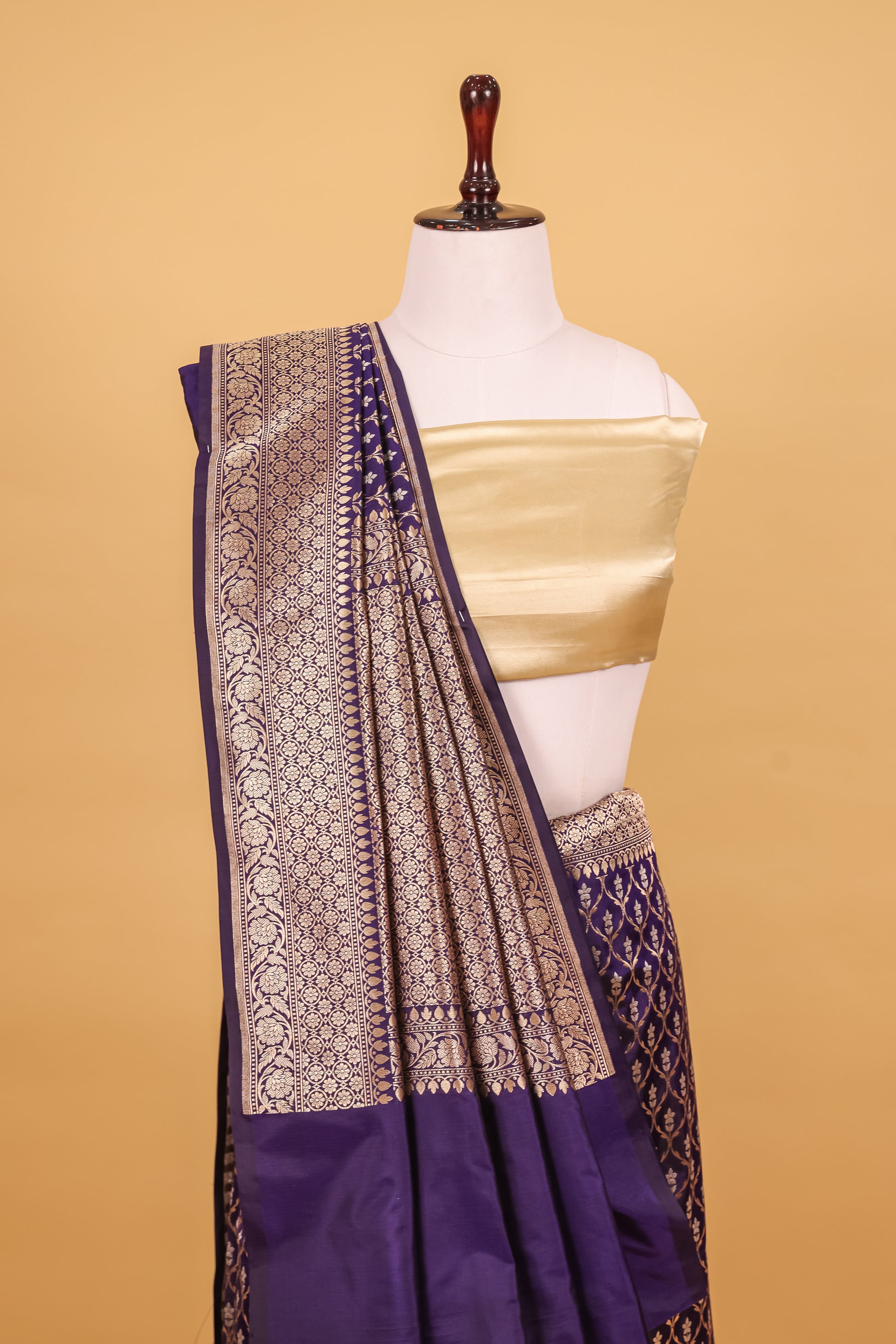 Royal Blue Katan Pure Silk Kadhwa Saree