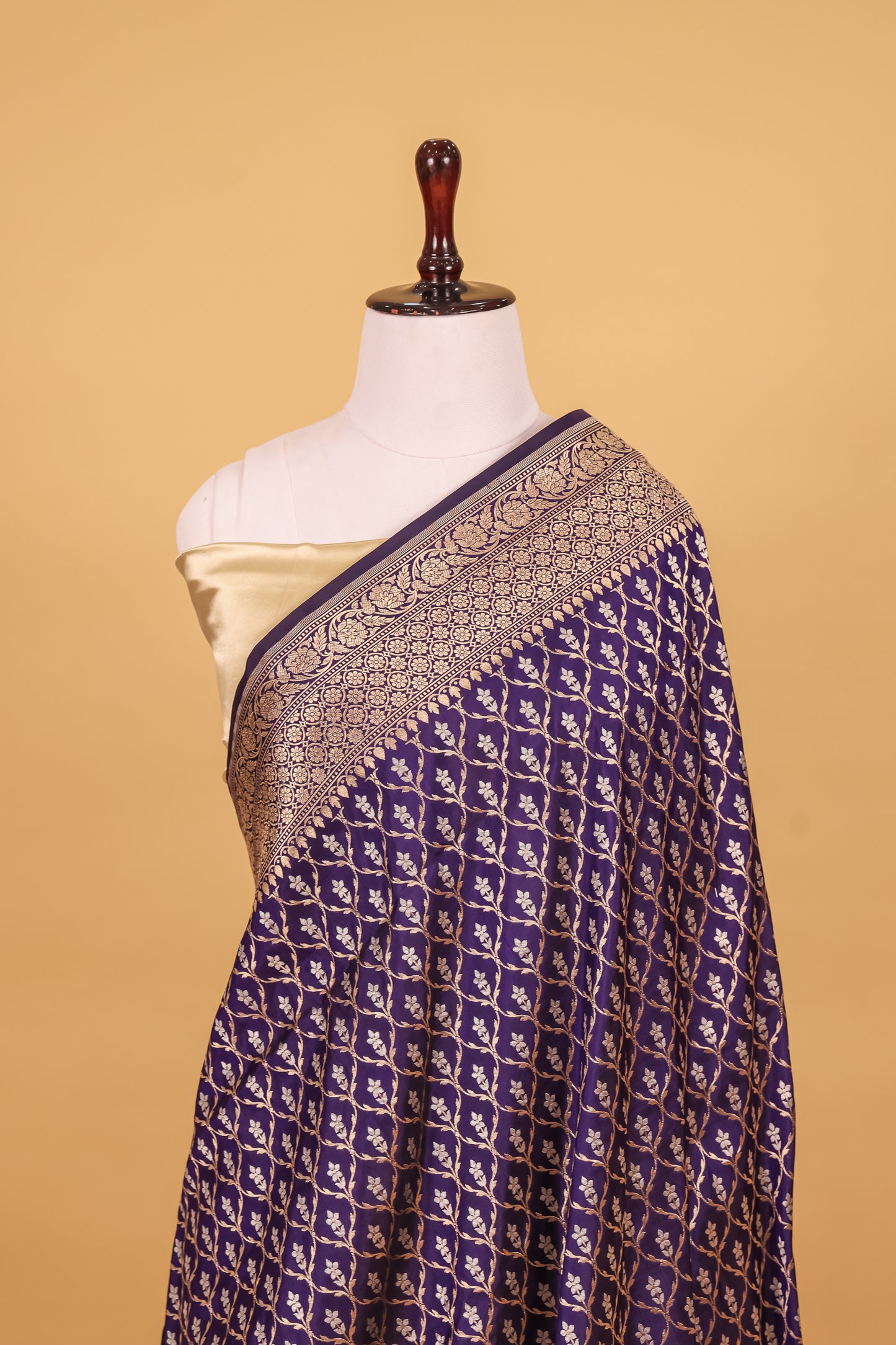 Royal Blue Katan Pure Silk Kadhwa Saree - Panaya 