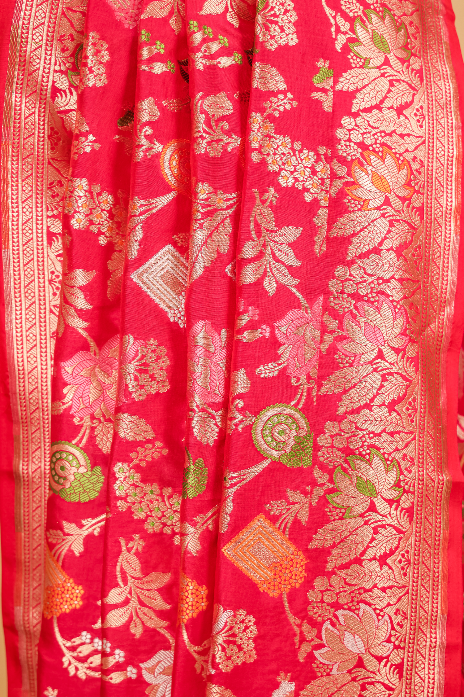 Rani Pink Katan Pure Silk Cutwork Saree