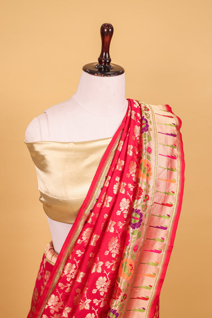 Rani Pink Katan Pure Silk Cutwork Saree - Panaya 