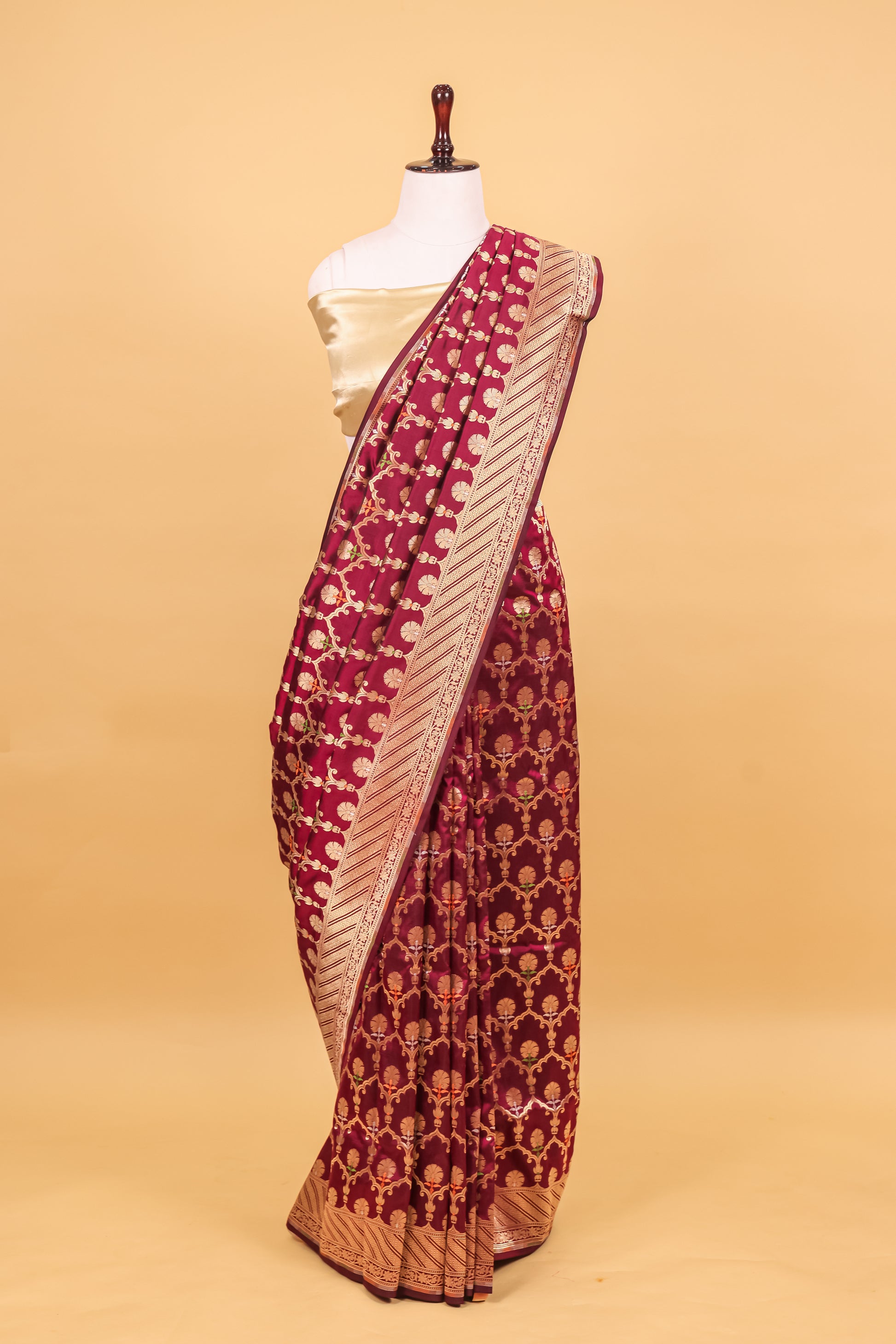 Magenta Katan Pure Silk Cutwork Saree