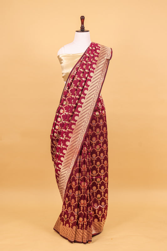 Magenta Katan Pure Silk Cutwork Saree - Panaya 