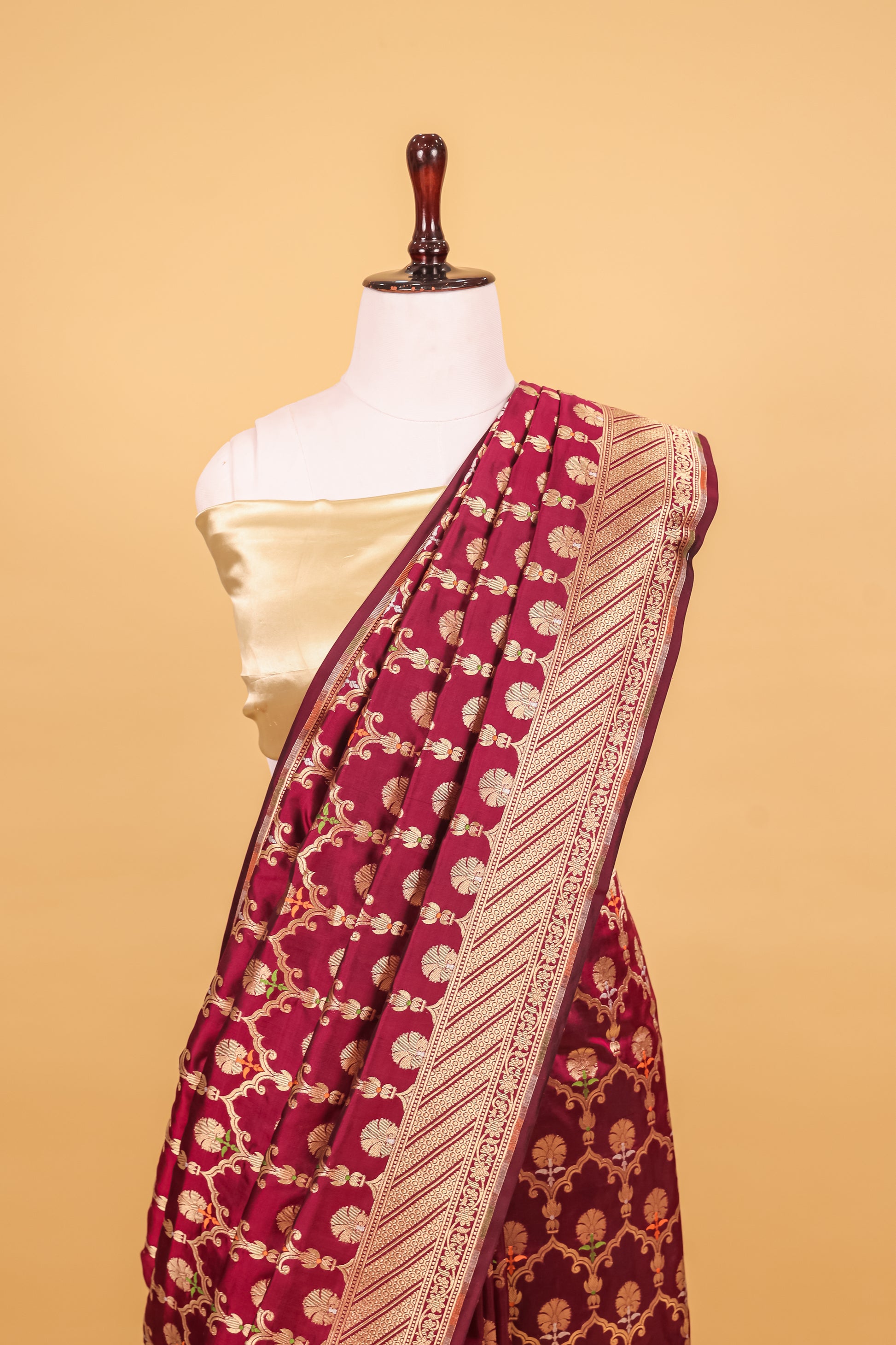 Magenta Katan Pure Silk Cutwork Saree