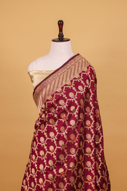 Magenta Katan Pure Silk Cutwork Saree - Panaya 