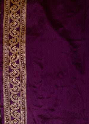 Wine Katan Silk Saree — Kadwa Booti