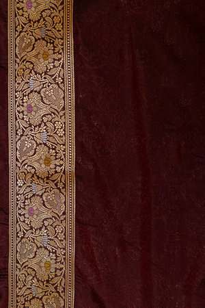 Dark Maroon Katan Silk Saree — Cut Work Booti