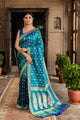 Teal Handwoven Kadwa Katan Silk Saree