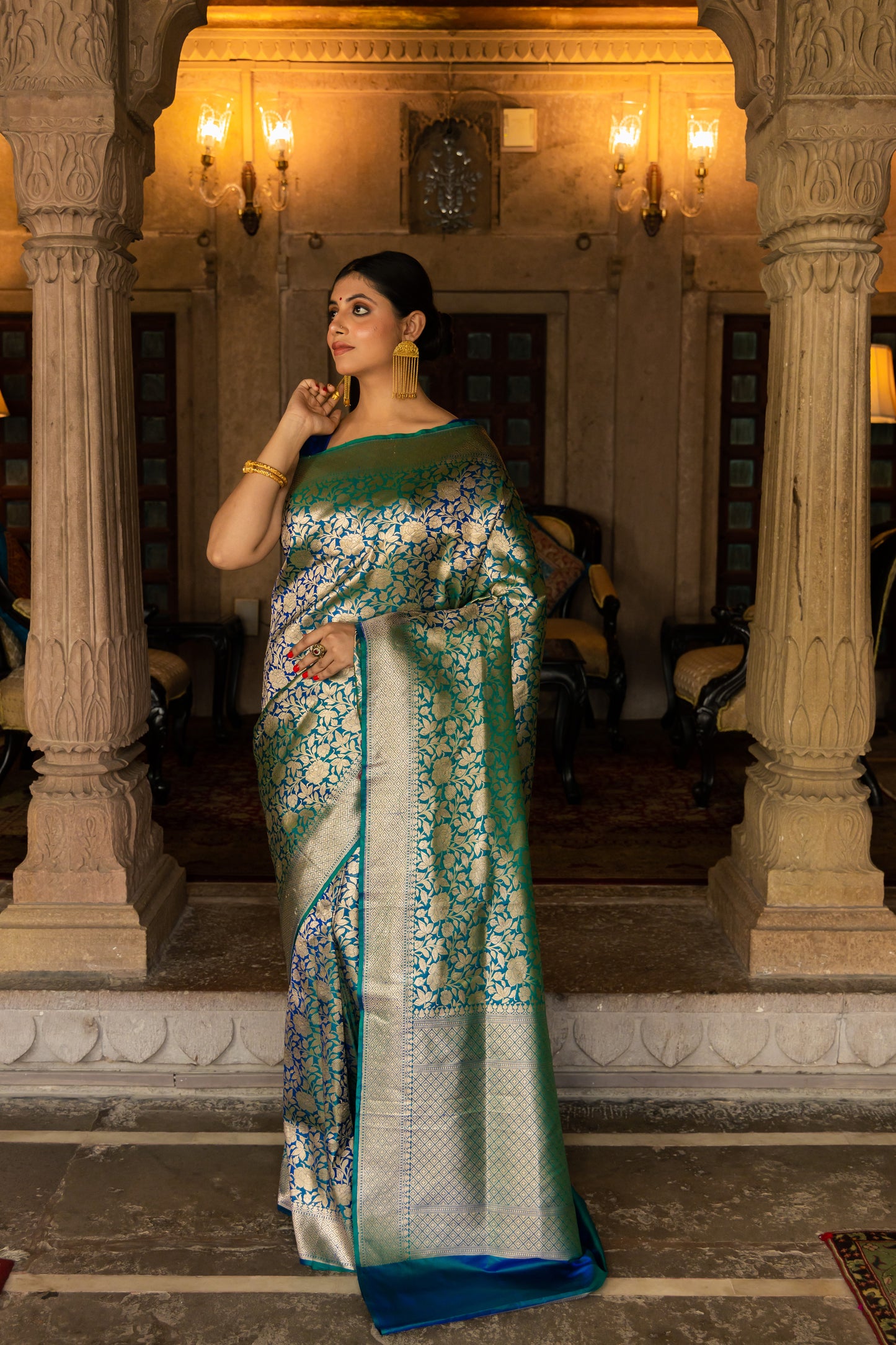 Green Handwoven Brocade Katan Silk Saree - Panaya 