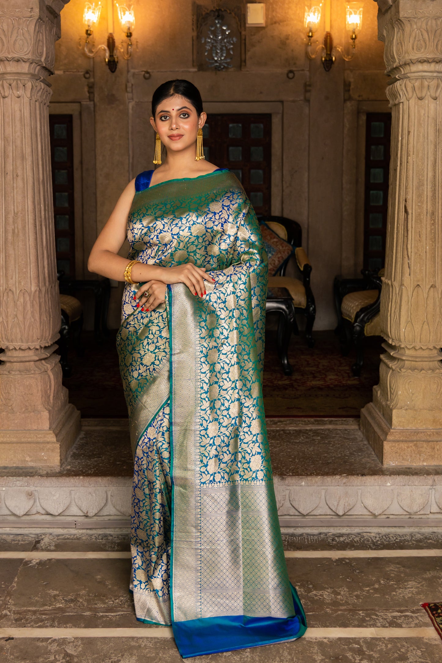 Green Handwoven Brocade Katan Silk Saree - Panaya 