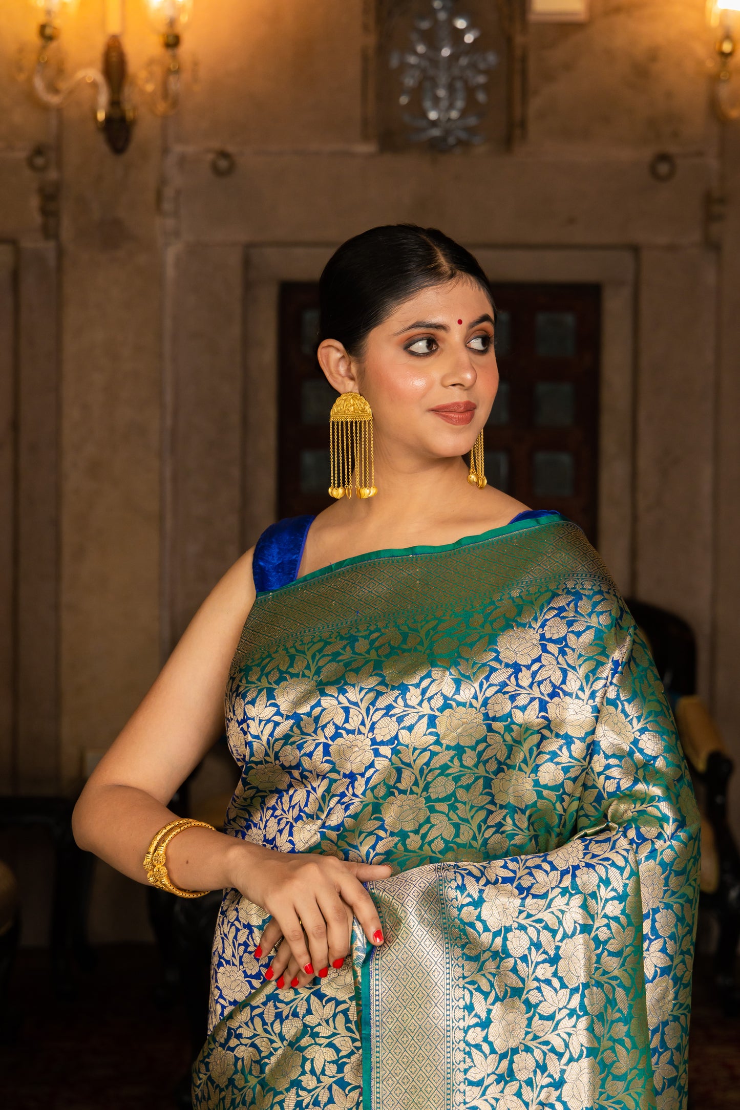 Green Handwoven Brocade Katan Silk Saree - Panaya 