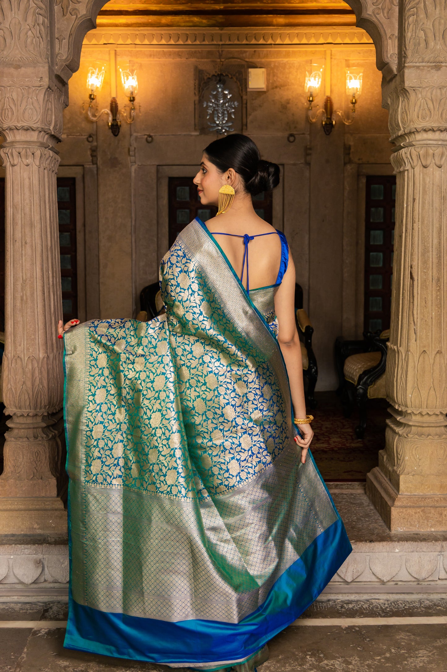 Green Handwoven Brocade Katan Silk Saree - Panaya 