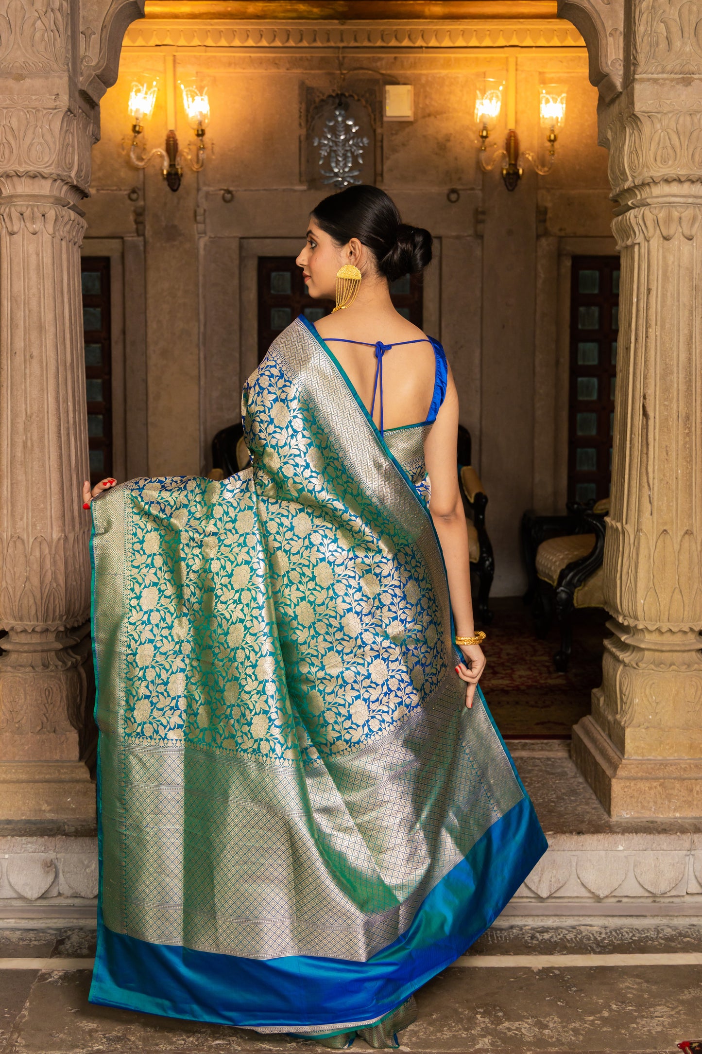 Green Handwoven Brocade Katan Silk Saree - Panaya 