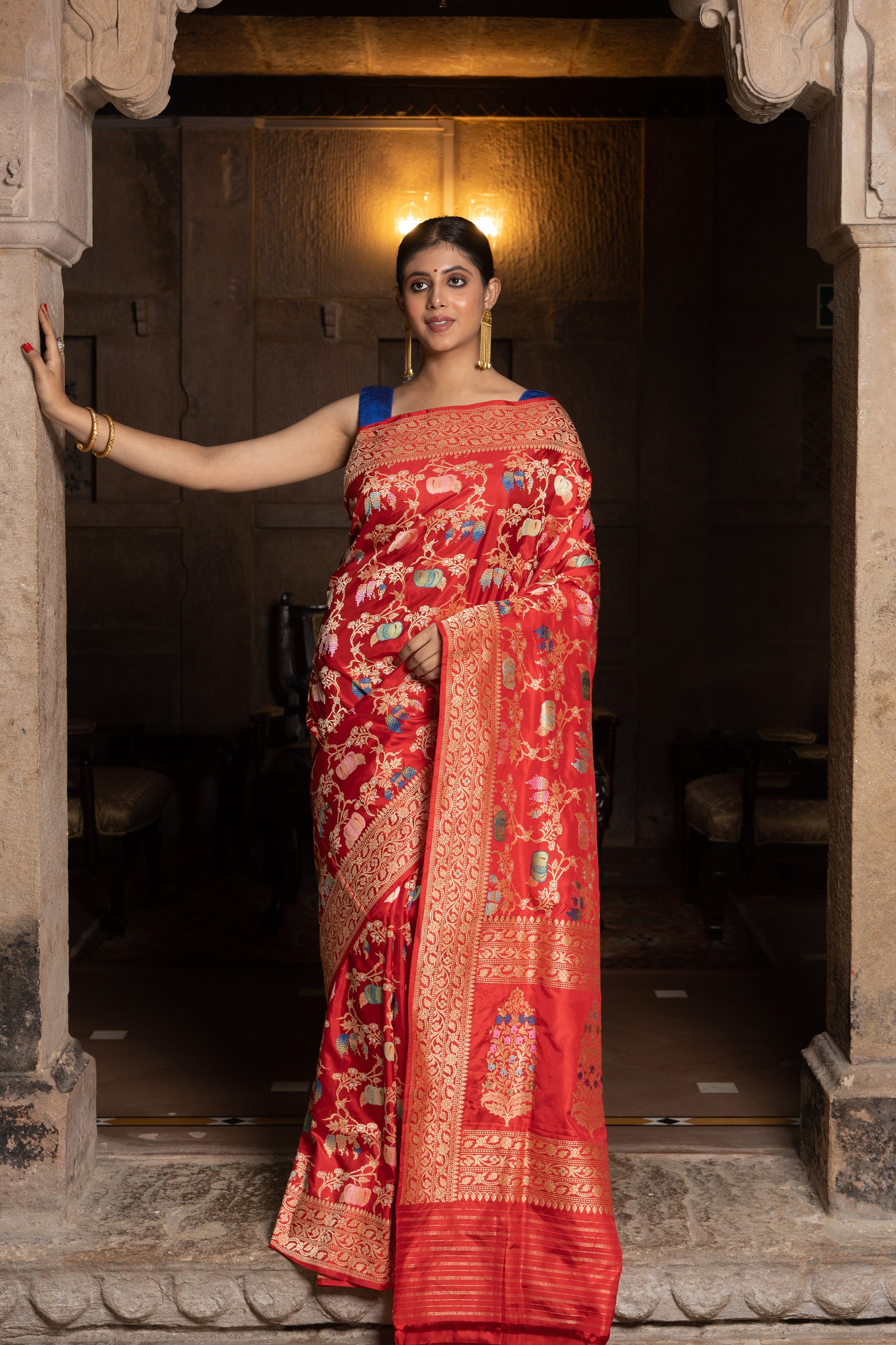 Red Handwoven Kadwa Katan Silk Saree