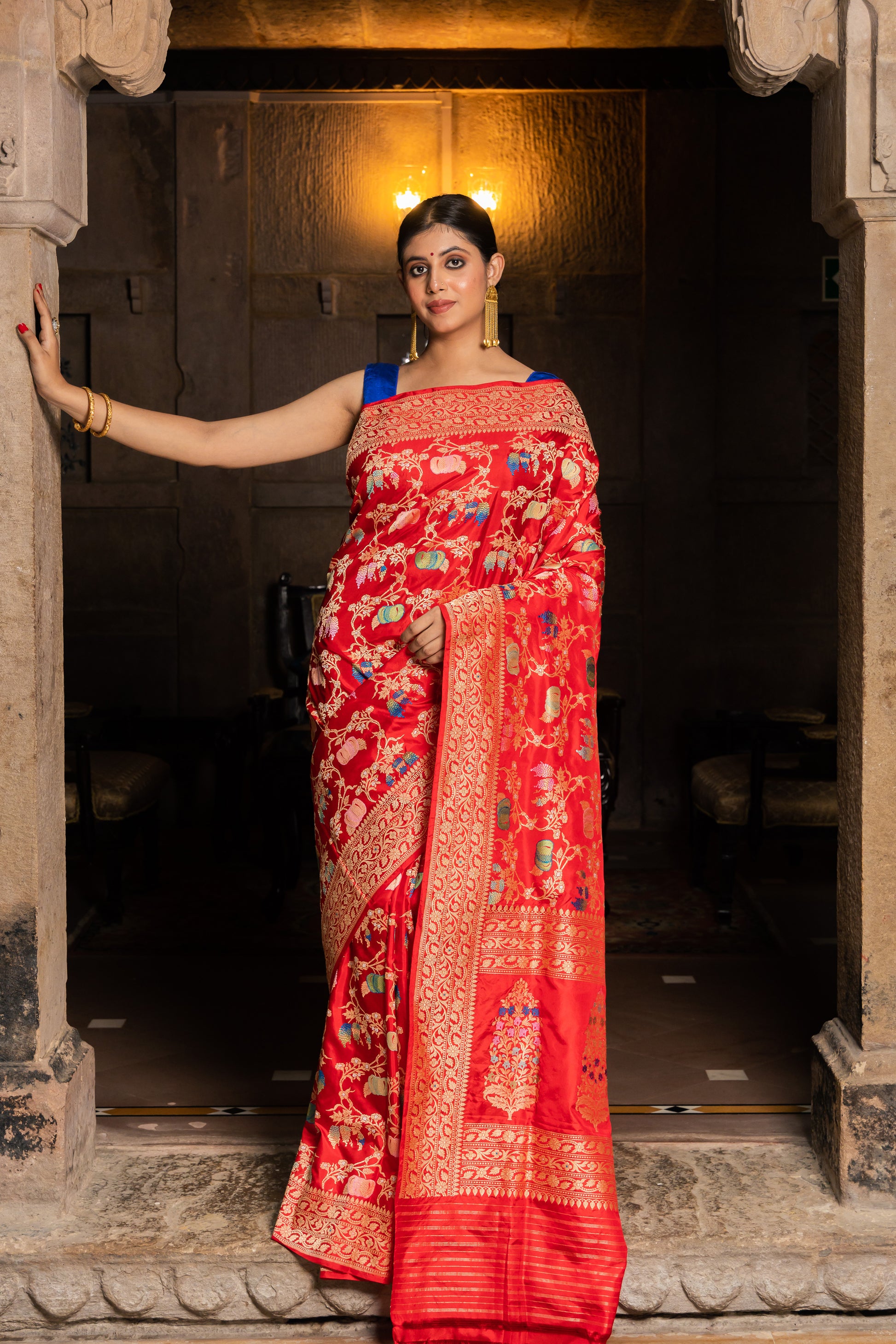 Red Handwoven Kadwa Katan Silk Saree