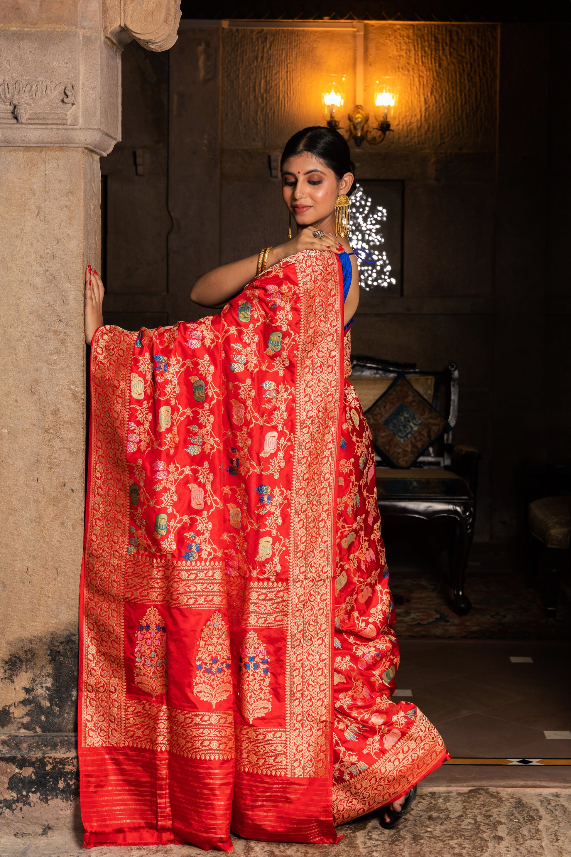 Red Handwoven Kadwa Katan Silk Saree