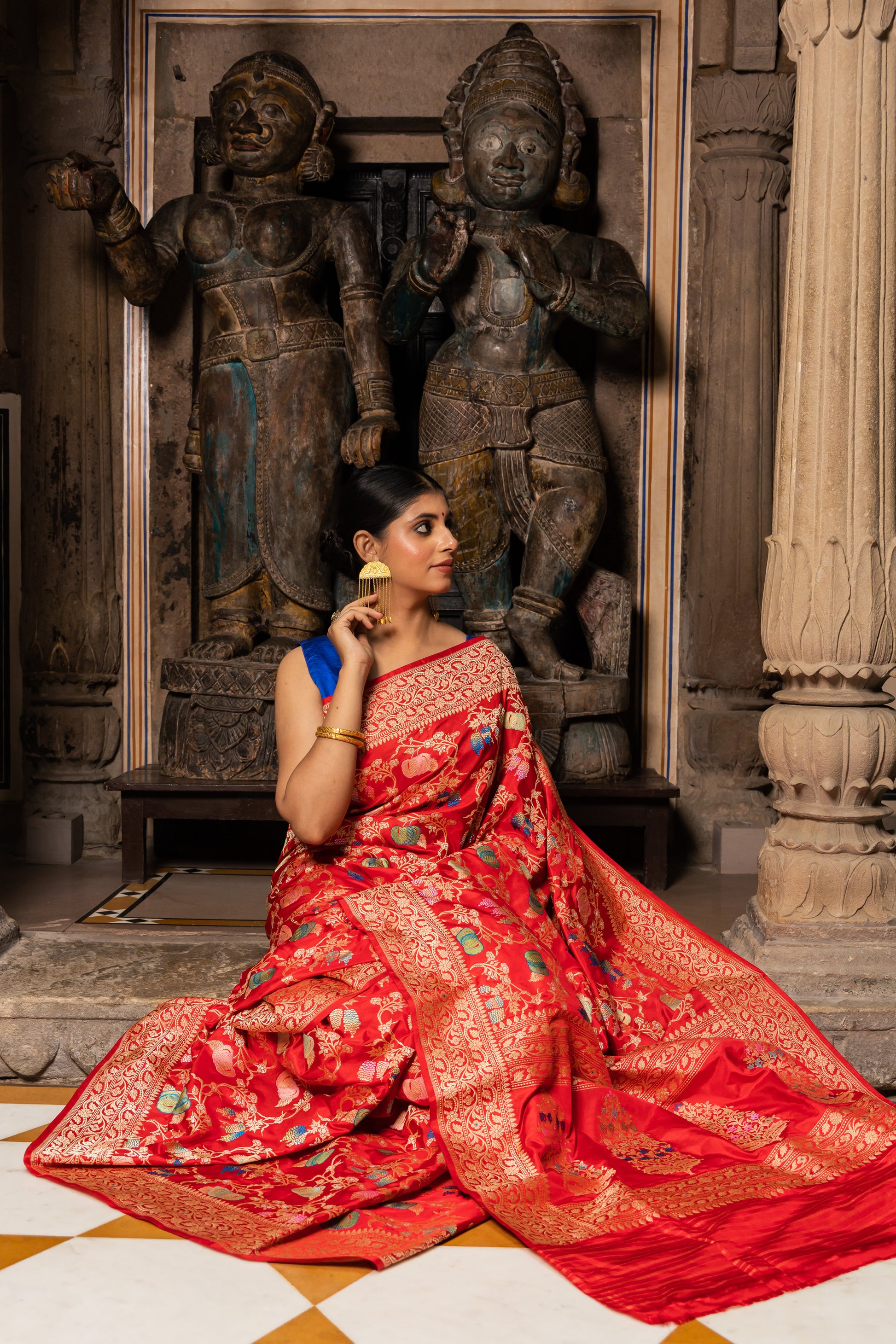 Red Handwoven Kadwa Katan Silk Saree